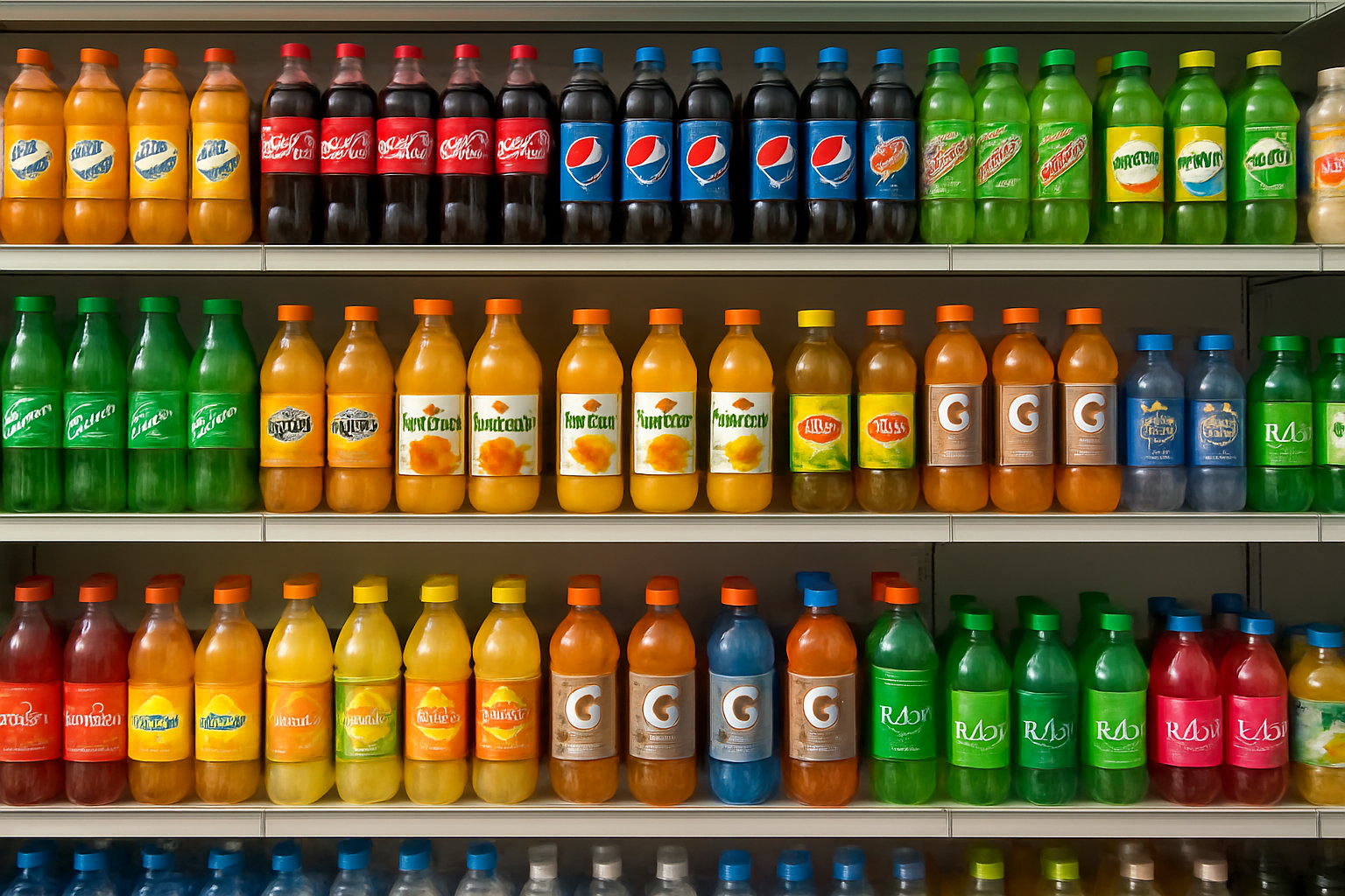 Beverage assortment on shelf